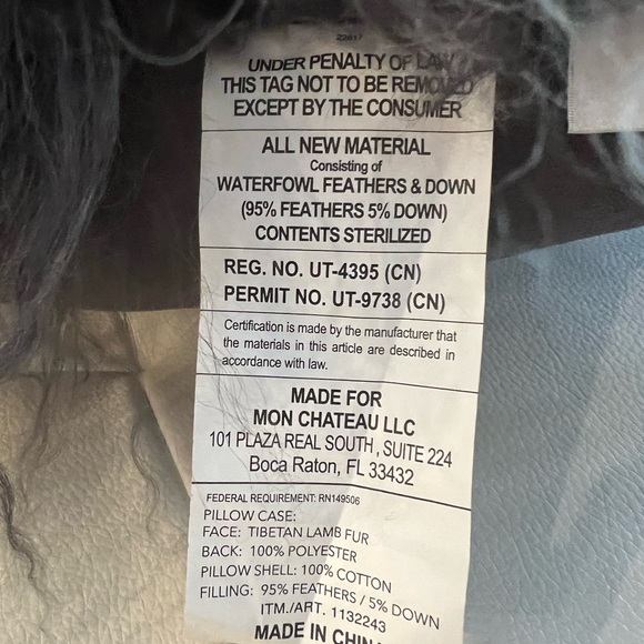MON CHATEAU Grey Ombré & Minty Green TIBETAN LAMB FUR Down PILLOW 16” x 16” - Picture 6 of 12